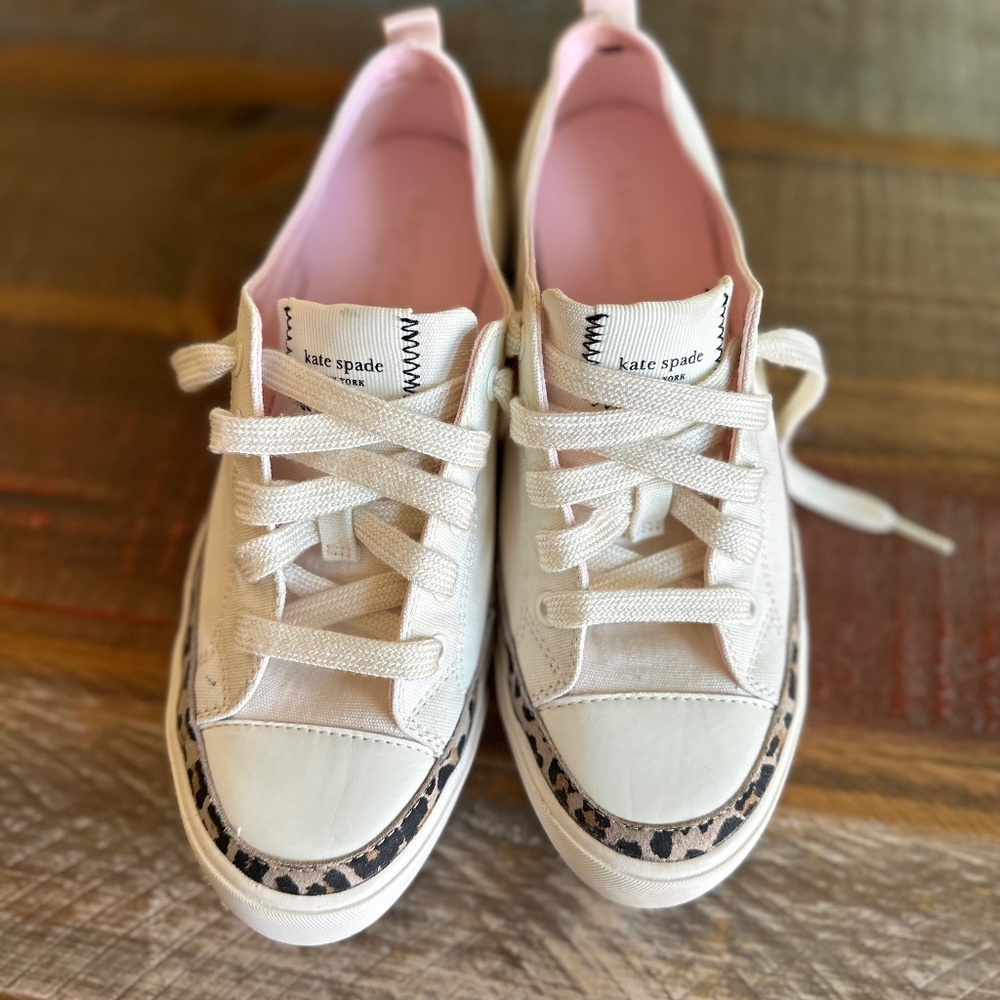 🔥👟👟KATE Spade! Kaia Leopard Print Trim Canvas Sneakers in cream-NEW!!👟👟🔥 - Picture 10 of 16